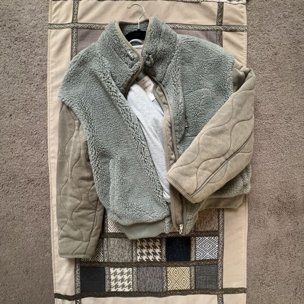 Avec Les Filles AVEC LES FILLES Furry Bomber Jacket in Juniper Color